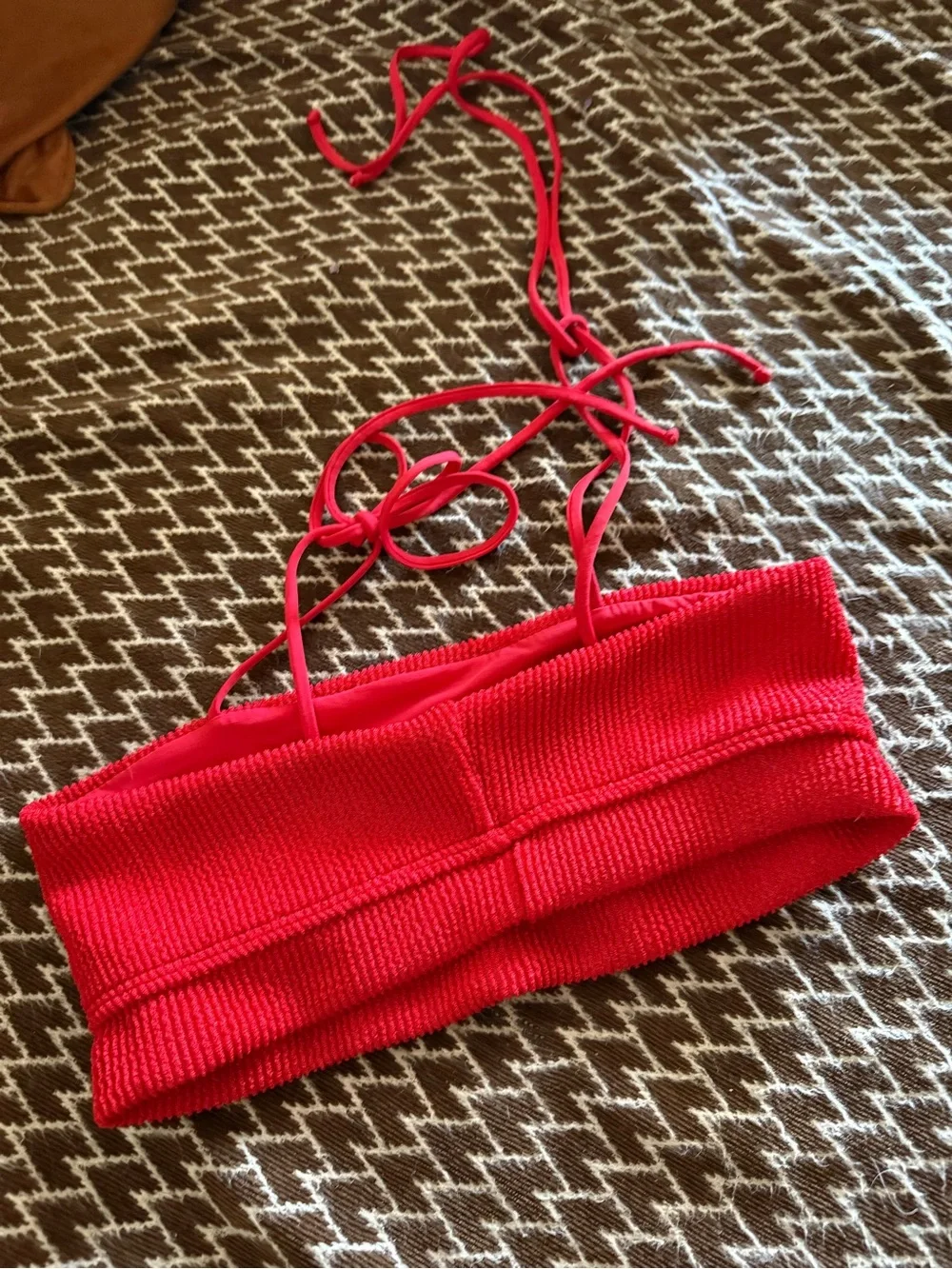 Frankie's Bikinis Red Smocked Bandeau Bikini Top